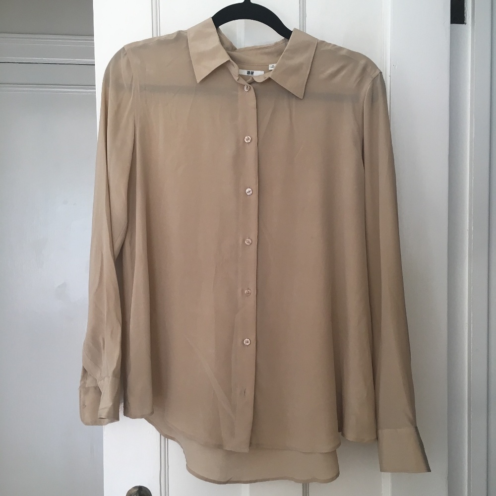 Uniqlo Silk Button Top long sleeves - beige